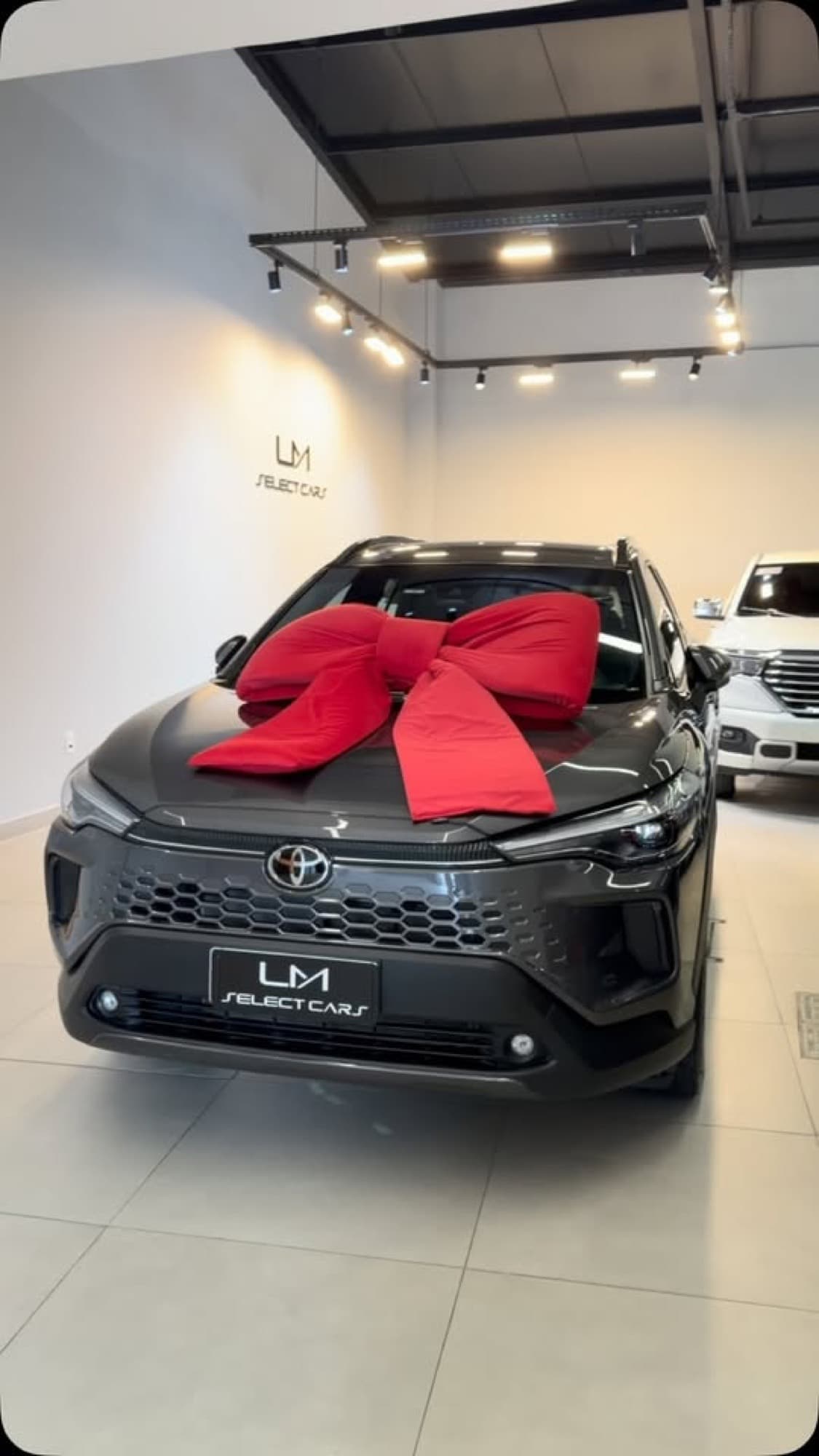 Toyota Corolla Cross cinza com laço vermelho